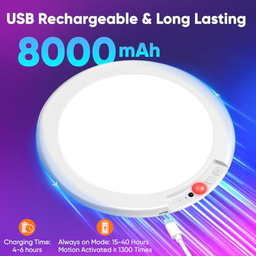 Image of Rechargeable Motion Sensor Ceiling Light, Battery Closet Light 12 RGB Color