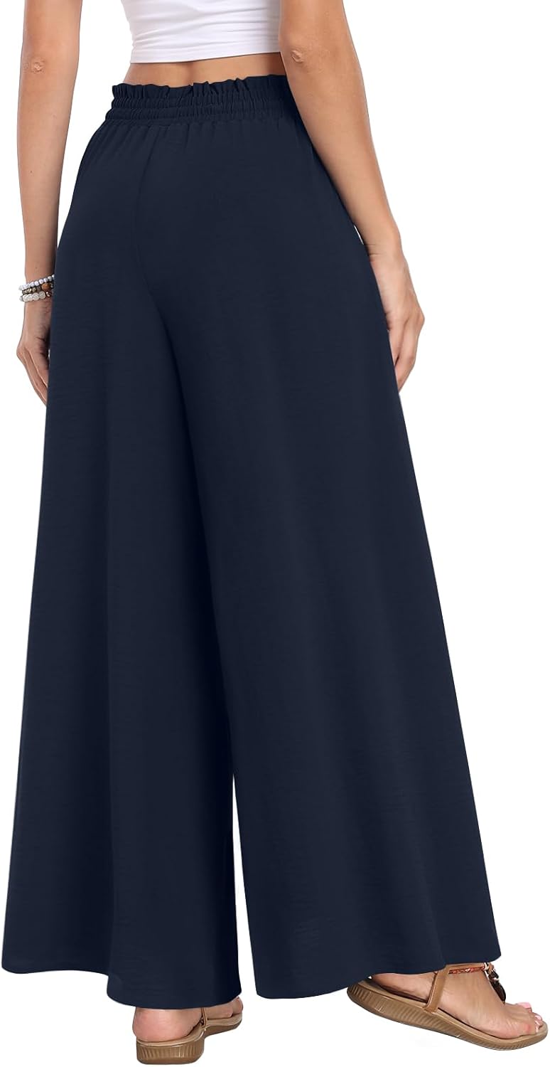 Netsmile Women's Wide Leg Palazzo Pants Dressy Flowy Casual High Waist Drawstring Beach Boho Trousers with Pockets - Image 4