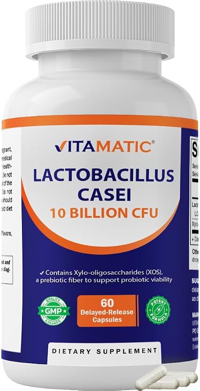 Vitamatic Suplemento Digestivo Lactobacillus casei com XOS, 10 bilhões de UFC, 60 cápsulas