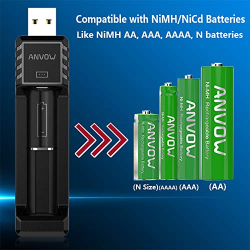 image for ANVOW Smart AAAA Battery Charger with 2 Counts Rechargeable AAAA Batte