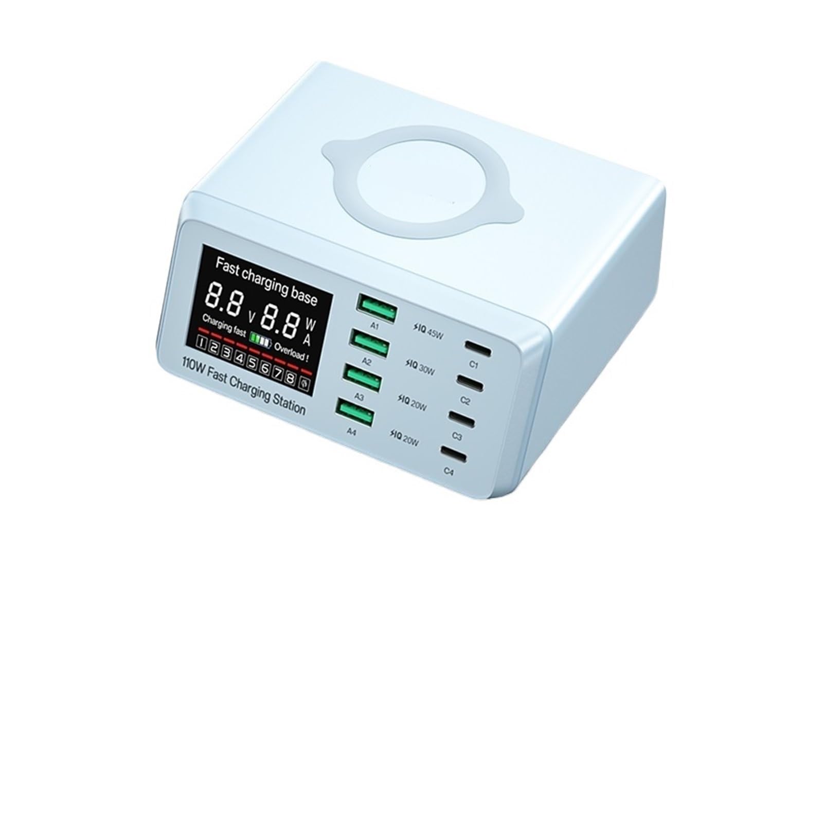 Caricatore USB Multiplo, Stazione di ricarica USB multipla da W, caricabatterie USB a ricarica rapida QC3.0 PD PPS per Smartphone(110W Blue)