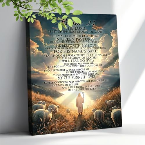 Psalm 23 Wall Art Christian Psalm 23 Canvas Wall Decor Scripture Bible Verse Pictures Prints Painting Religious Inspirational Quotes Print Framed Painting for Christian Prayer Room Office 12"X16"