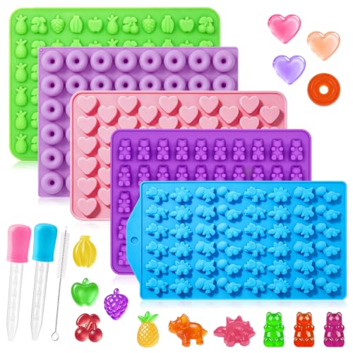 Image of Gummy Molds, 5pcs Gummy Bear Silicone Candy Molds with 2 Droppers & 1 Brush