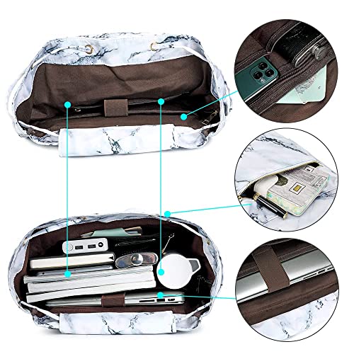 Bluboon Girls School Backpack Women College Bookbag Lady Travel Rucksack 15.6Inch Laptop Bag With Charge Port (A-Marble) #TOP5