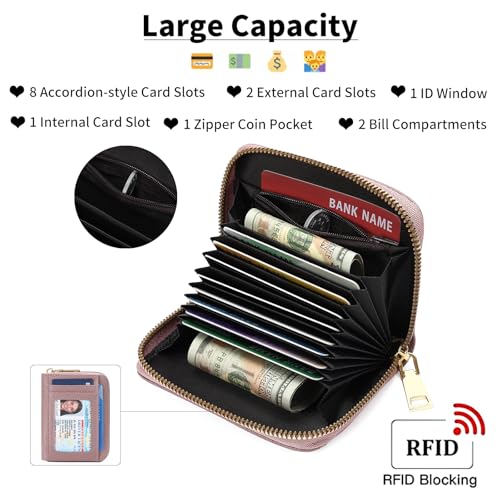 Image of GAEKEAO Wallet Women RFID Blocking Leather Small Compact Zip-Around Credit Card Holder with ID Window & Zipper Pocket