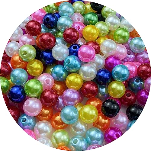 Pinhoollgo 200pcs Pearl Beads 10mm Round Pearl Beads with Hole for DIY Bracelet Necklace Jewelry Making Supplies Handmade Craft(Mix Colors)