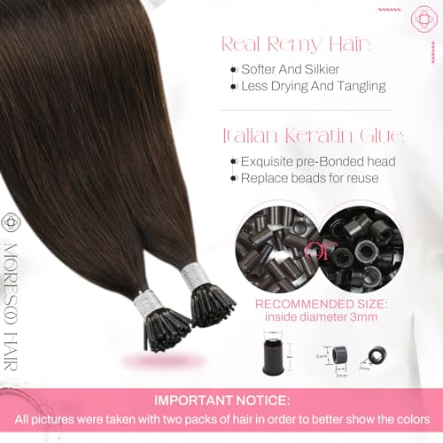 Image of Moresoo I Tip Hair Extensions Human Hair, Dark Brown, 18 Inch | 40g 50 strands, individual strand extensions, buildable volume, soft straight texture, fashion styling, photoshoots