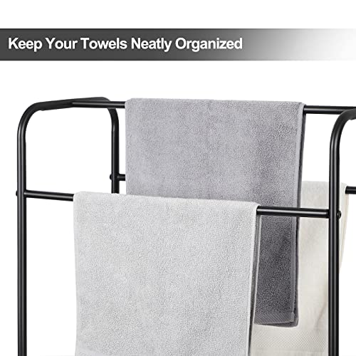 Freestanding Towel Racks, 3 Tier Metal Towel Rack Stand With Storage Shelf, Stainless Steel Blanket Ladder Holder Rack For Living Room, Bathroom, Laundry Room, Black #TOP2
