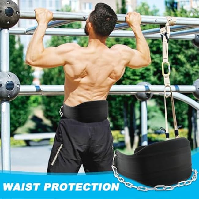 Dip Belt With Chain,Weightlifting Belt or Pull-Ups, Powerlifting, Squats, and Bodybuilding,550lbs - 650lbs Weight Capacity