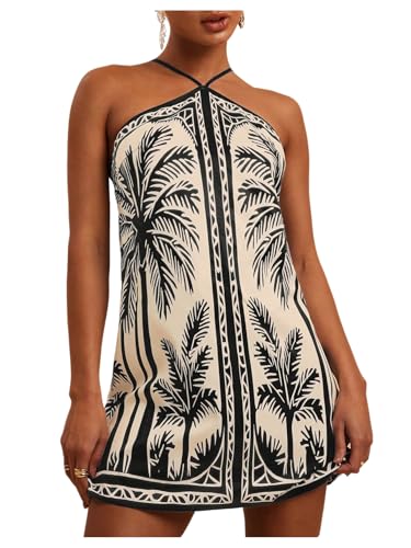 MakeMeChic Women's Halter Dresses Summer Beach Backless Tropical Vacation Caribbean