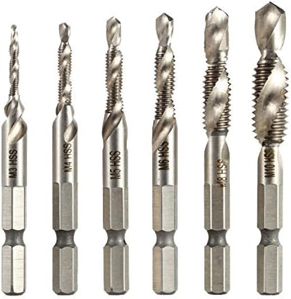 OCGIG 6 PCS 1/4" Hex Shank Combination Drill Tap Bit Spiral Screw Drilling Set Countersink Bits