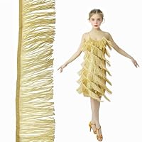 OHYER 5 Meter lang (x 10cm Durchmesser) Fransenborte Tanzfransen Schnittfranse Fransenband Dekoband Seide Quaste Fransen-Borten Bänder zum Nähen Quaste Trim Band FüR Heimwerker Dekoration (Hellgold)