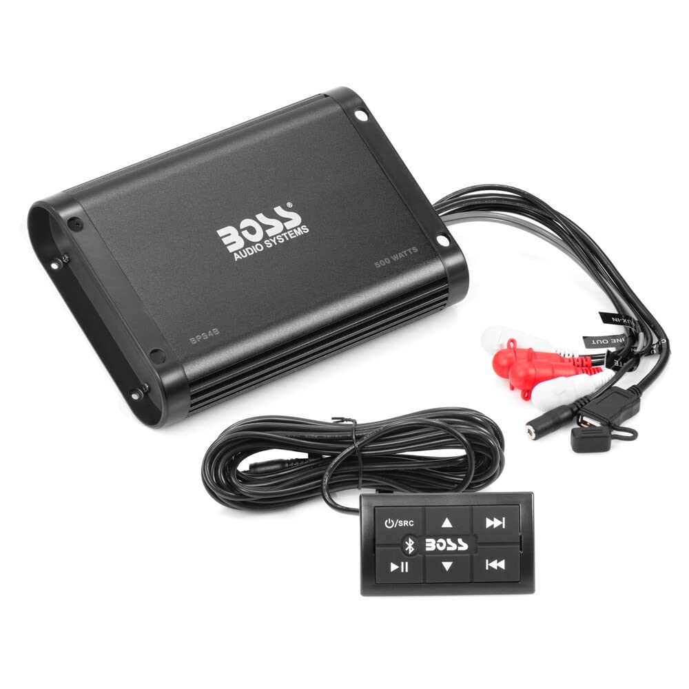 BOSS Audio Systems BPS4B 4 Channel ATV UTV Bluetooth Amplifier - Weather resistant, 500 Watts, Bluet
