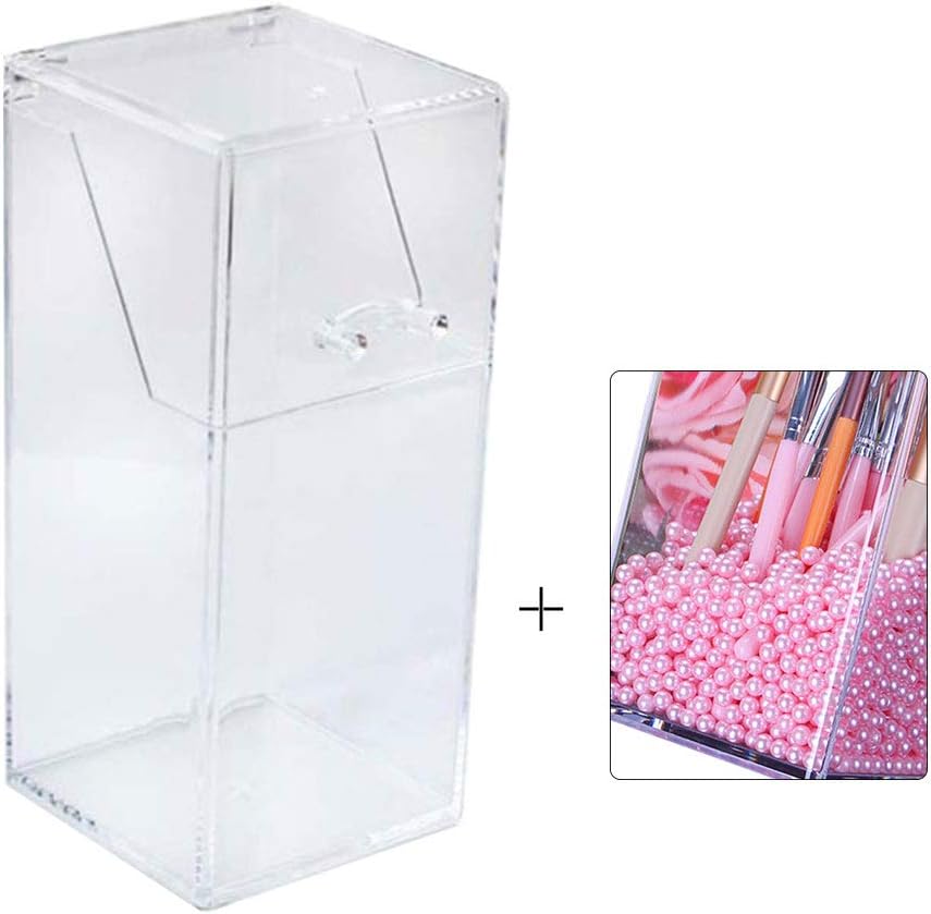 Makeup Brush Holder with Lid,Large Cosmetic Brush Organizer Drawers,Dust-Proof Box with Pearls for Lipsticks,Sponge,Brush,Makeup Tools,Clear Brushes Box Only