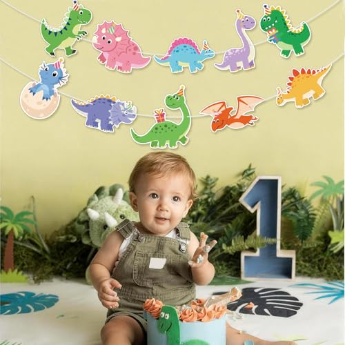 Image of Hooqict Dinosaur Birthday Party Banner Dinosaur Birthday Party Decorations Happy Birthday Sign Banner Garland for Kids Boys Girls 1st 2nd 3rd Baby Shower Dino Themed Party Decorations Supplies