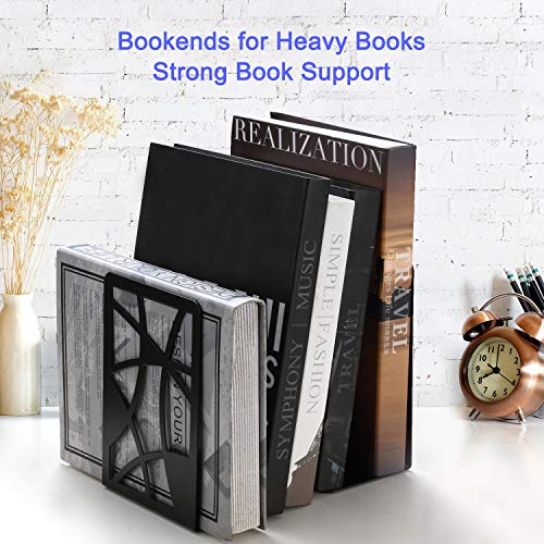 Bookends, Book Ends, Veecom Black Bookends for Heavy Books, Metal Book Ends for Office Decorative, Non Skid Book Holders for Shelves, 3 Pair Bookend Heavy Duty Book Stoppers - Thumbnail 2