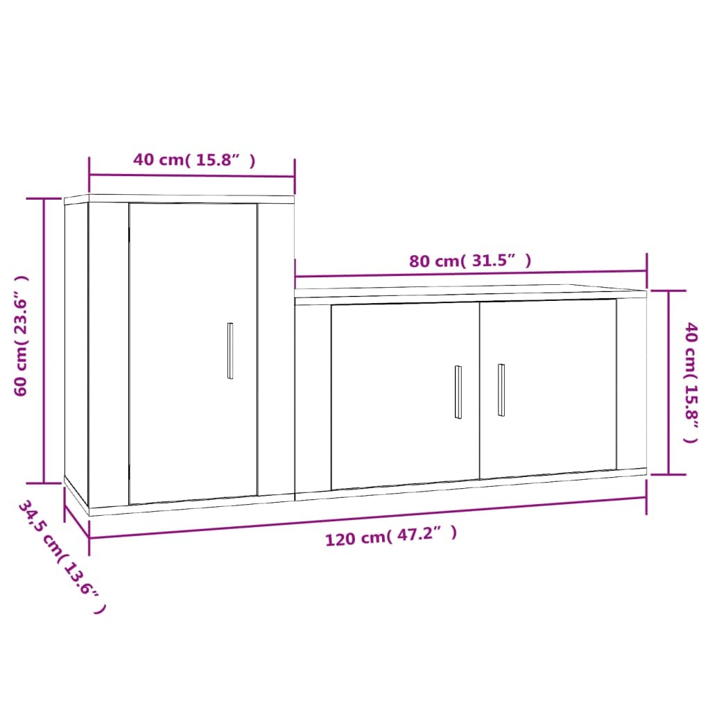 2-TLG. TV-Schrank-Set Betongrau Holzwerkstoff, Wandmontage, Modernes Media-Center für Wohnzimmer, Schlafzimmer, 80/40 cm Breite, Stauraum