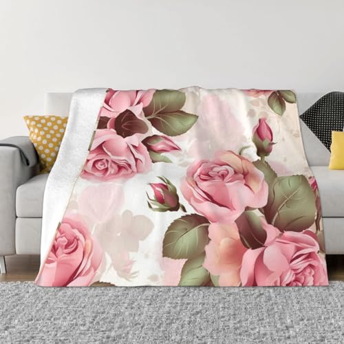 Couverture polaire rose plaid flanelle lit canapé imprimé floral - 2