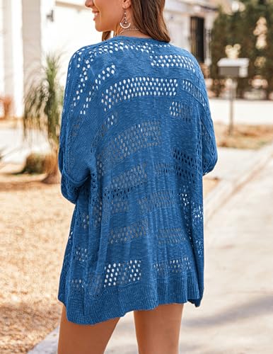 Image of HOTOUCH Lightweight Crochet Cardigan for Women Long Sleeve Open Front Knit Oversized Cardigans Sweaters