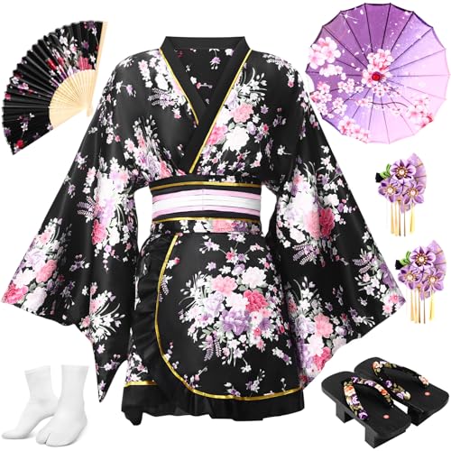 Cuffbow 8 Pcs Kimono Costume for Women Japanese Geisha Yukata wit...