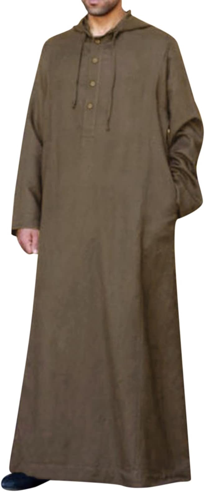 Alalaso Men's Muslim Kaftan Clothes Saudi Arabic Middle East Islamic Long Gown Dress Crew Neck Clothing Ramadan Jubbah