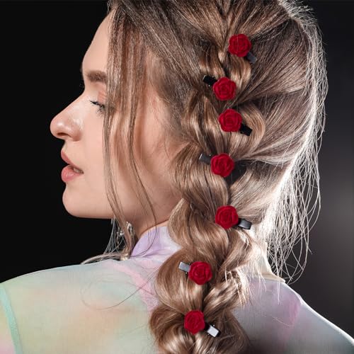 20 piezas de broches mini rosas rojas para cabello miniatura 3