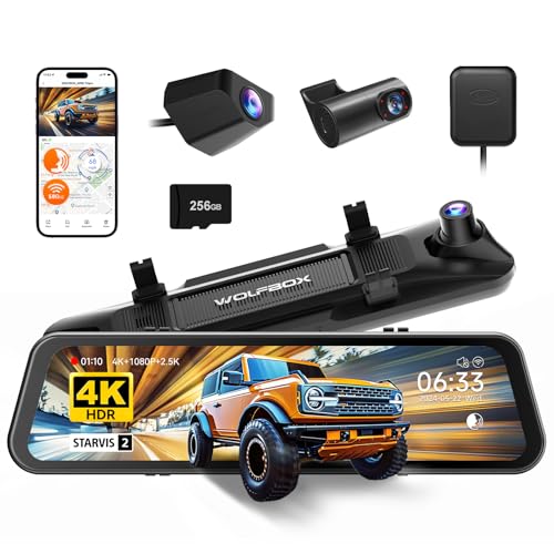 WOLFBOX G900 Tripro Cabin Version 3-Channel 4K Rear View Mirror Dash Cam for Cars 8MP STARVIS IMX678 Night Vision 4K+1080P+2.5K Front Inside & Rear Car Dash Camera 5.8GHz WiFi Voice Control 256GB