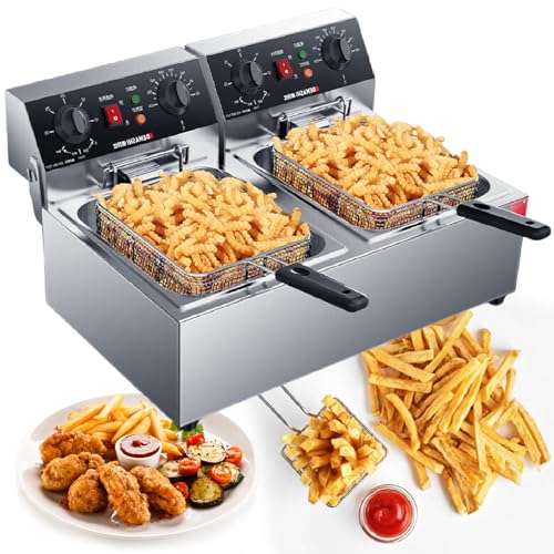 Freidora Comercial De Doble Tanque De 3000 W Con Temporizador Y Control De Temperatura, 2 Tanques De Aceite De Acero Inoxidable De 10 L, Calentamiento RáPido Para Restaurantes Y Fiestas,220V