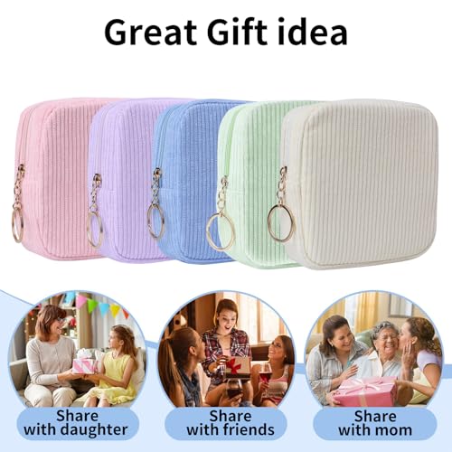 Image of Sanitary Napkin Storage Bag, Preppy Corduroy Period Bag for School Teen Girls, Cute Portable Period Pouch with Zipper, Sanitary Pads Bag Tampons Holder for Purse, First Period for Women Ladies