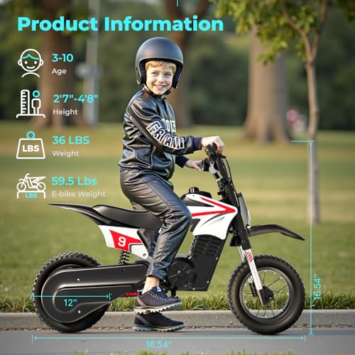 Image of K1 Kids Electric Dirt Bike, 36V, 700W, 16 MPH, 14-Mile, Ages 3-10 (Cherry Red)