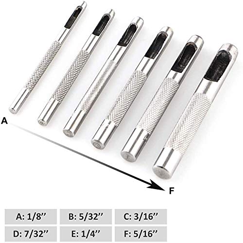 Carbon Steel Hollow Leather Punch Set Kit Heavy Duty Round Leather Hole Tool for Watch Cloth Belt Gaskets (6Pieces(Inch) Hollow Punch Set)