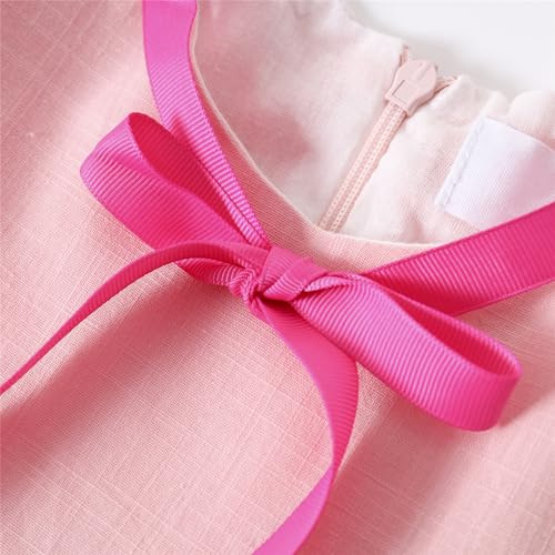 LittleSpring Girls Summer Dress with Flutter Sleeve Dresses Ribbon Bow 2-8 Years4
