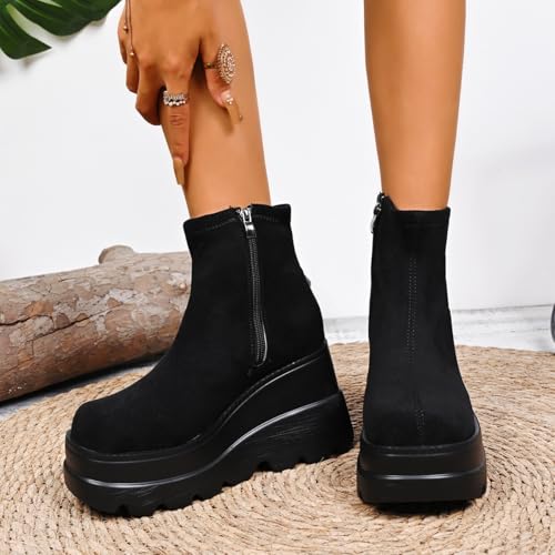 Women's Chelsea Boots Fashion Platform High Heel Ankle Booties Anti-Slip Outsole Platform Chunky Wedge Boots lady dress jeans Winter Fall boots3