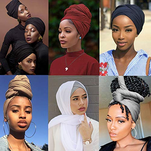 image for YMHPRIDE 6 Pieces Stretch Head Wrap Hair Scarf Headband Jersey Turban 