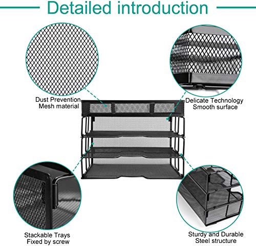 Reliatronic Mesh Office Desk Organizer, Stackable File Letter Tray Organizer Perfect For Home Office, Black #TOP2