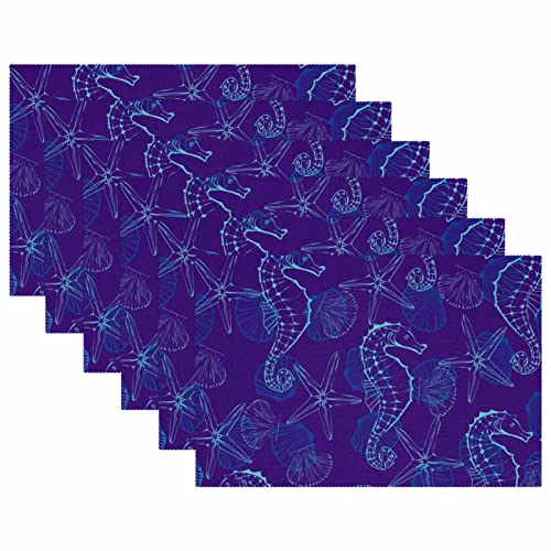 Set de table tissu Oxford lavable hippocampe coquillages mer - 6