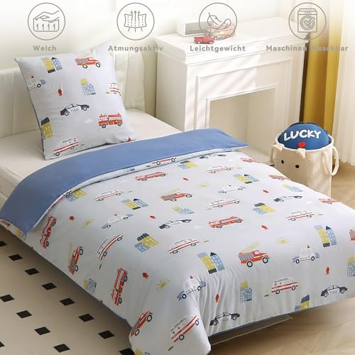 Housse de couette enfant camion de pompiers en microfibre douce anti-boulochage - 4