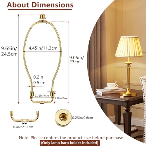 Aolloa 9 Inch 2 Set Brass Lamp Harp Holder With Lamp Finials And Standard Saddle Base Detachable Heavy Duty Metal Horn Frame Lampshade Bracket For Table And Floor Lamp thumb #1