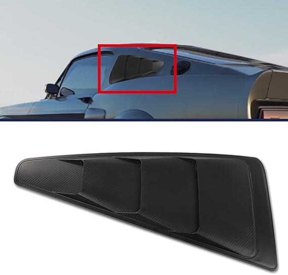 CHEDA Carbon Style Unpainted Black Quarter Side Window Louvers Board | Compatible with 2005 2006 2007 2008 2009 2010 2011 2012 2013 2014 Ford Mustang