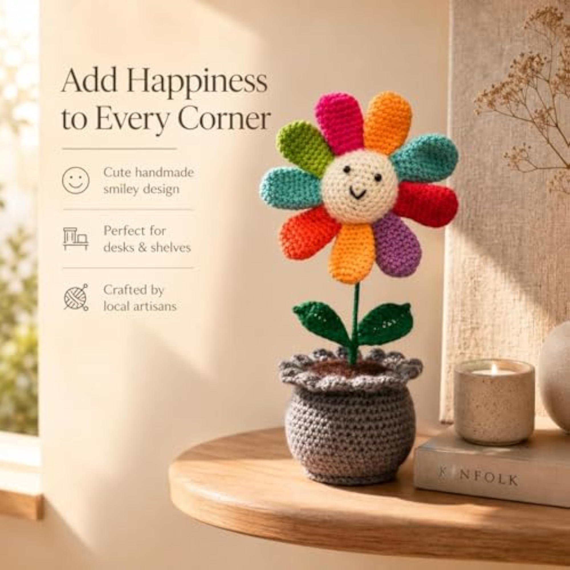 Handmade Smiley Crochet Pot for Home Decor