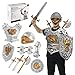 Gidenfly Costume da cavaliere per bambini, scudo medievale e casco, set da gioco Pretend Play Costume Royal Knight Dress Up Knight Armor