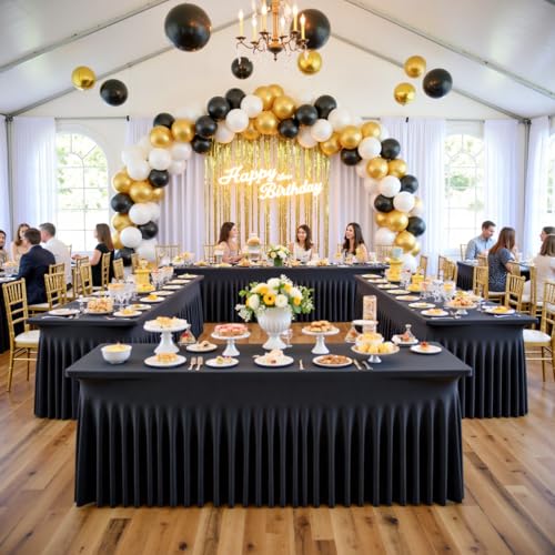 Image of Outpain Black Spandex Table Clothes for 5 Foot Rectangle Tables-2Pack 5FT Spandex Fitted Table Cover, Wrinkle Free Tablecloths with Skirt for Parties, Wedding, Birthday, Banquet, Festival
