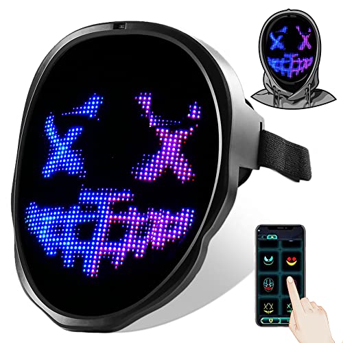 Funle Led Mask Smart Cool Light Up Rave Digital Electric Glow DJ Mask Face Transforming Halloween Costume Mask for Kid Adult