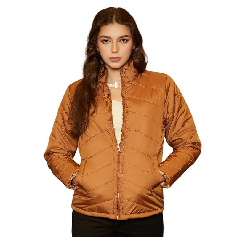 Image of PINACOLADA Women's Fleece-Lined Biker Jacket for Casual Wear | Spread Collar | Long Sleeve | Zipper Closure | Jacket Crafted with Comfort Fit for Everyday Wear