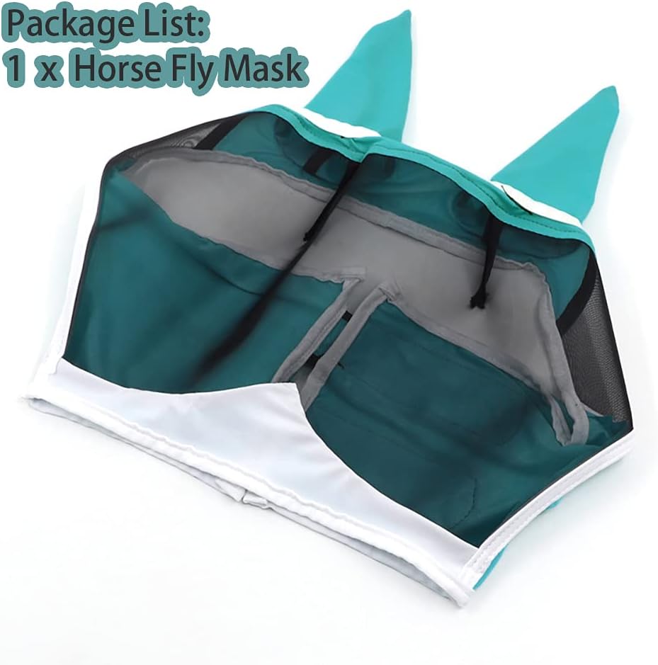 Horse Fly Mask Super Comfort Fly Masks for Horses with Ears Elasticity Horse Fly Mask UV Protection (Horse, Teal) : Pet Supplies
