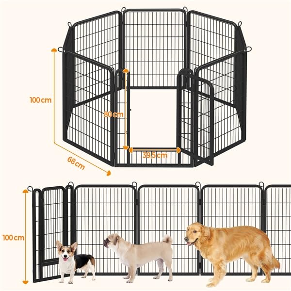 Recinti per Cani Gatti da Interni ed Esterni per Cuccioli Conigli Recinzione in Metallo Pieghevole Box Portatile per Cani Nera 8 pz 68 x 100 cm