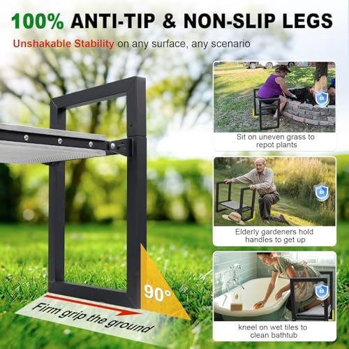 Garden Kneeler and Seat Heavy Duty - Anti-Tip Super Stable Multifunctional Gardening Stool Bench,Wide 12.7" Pads,Foldable Ergonomic Handles for Seniors Women Men Pain-Free Weeding,Planting Yard Work