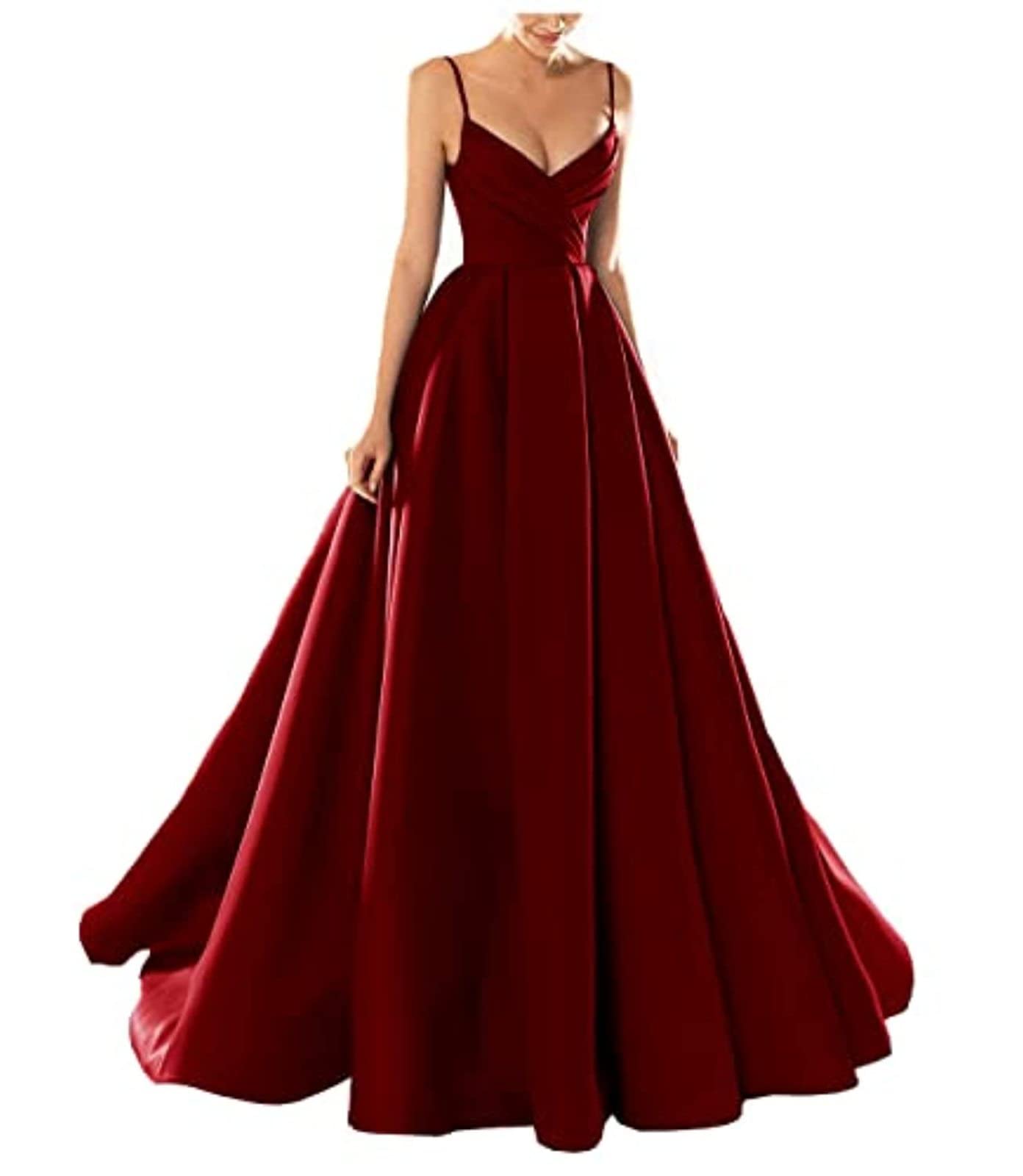 yhfshop Formal Long Evening Party Dress,Sexy V-Neck Spaghetti Strap Satin Evening Dress,Grape Purple,US8,Gowns Evening Bridesmaid Dresses — view 24