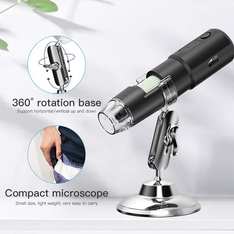 Microscope vidéo USB 1000X à éclairage LED réglable avec kit de lames et support rigide