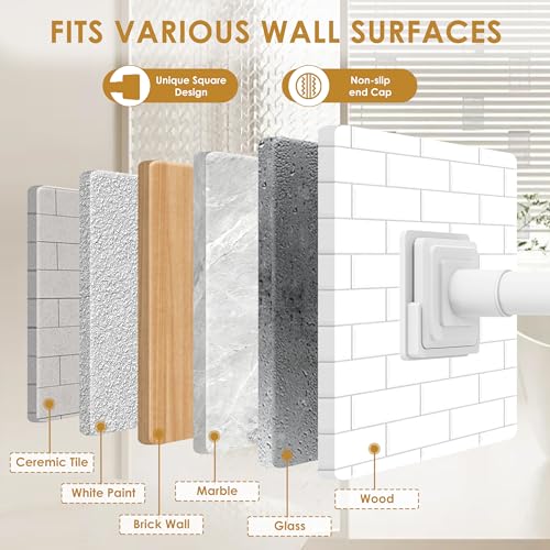 Image of White Shower Curtain Rod,Spring Tension Curtain Rod 30-40 inch,No Drill or Screw Installation Shower Rod for Bathroom, Closet, Kitchen with Brackets